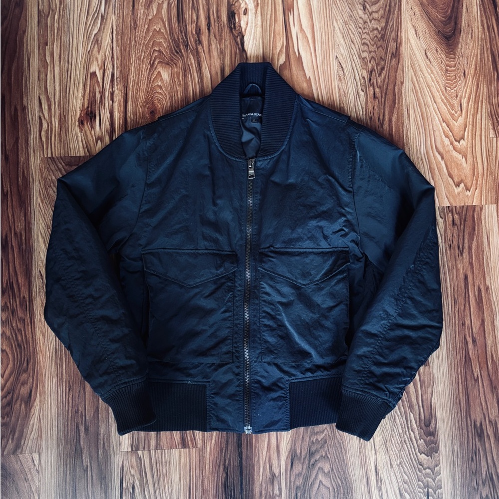 Banana Republic Black Nylon Bomber Flight Jacket (Size M)
